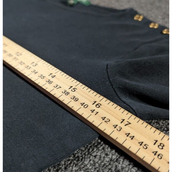 Lauren Ralph Lauren Women's Size PM Black Top Button Shoulders Cuffed Sleeves - Picture 6 of 7